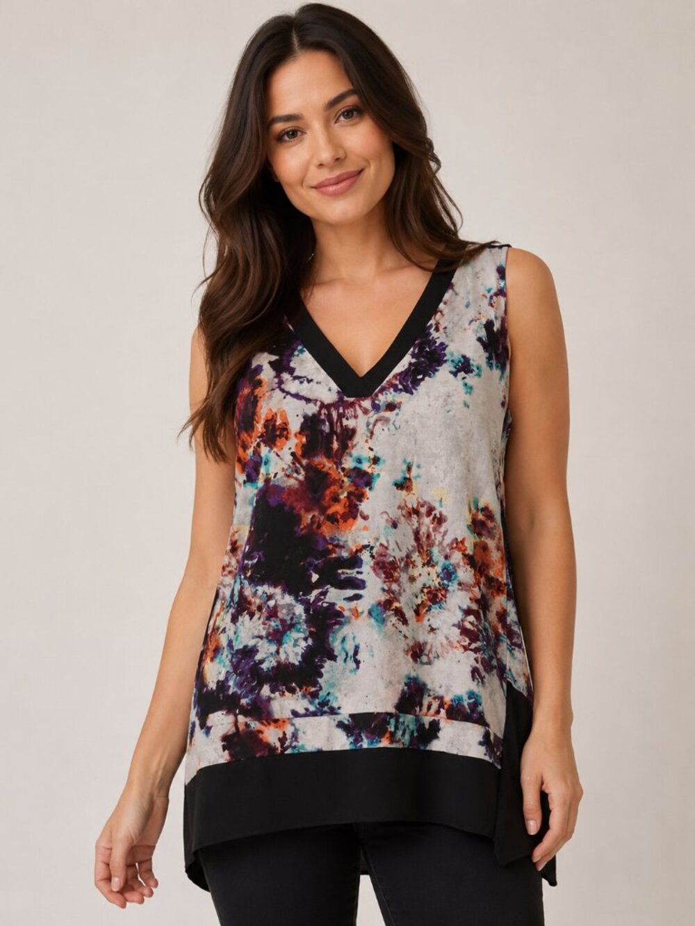 Simply Vera Vera Wang XL Abstract Floral Asymmetrical Layered Tunic Top